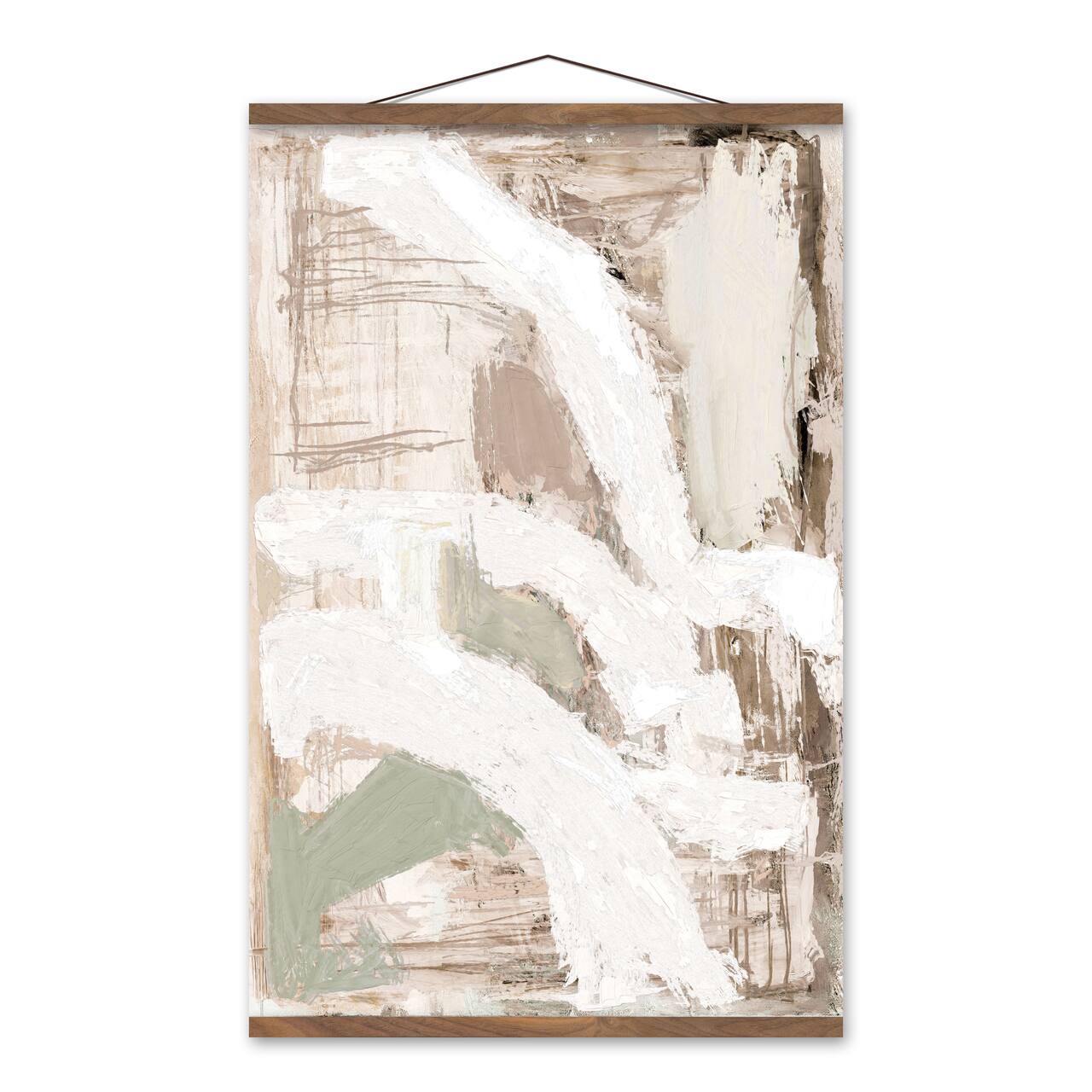 Neutral Painterly Abstract 20" x 30" Teak Hanging Canvas